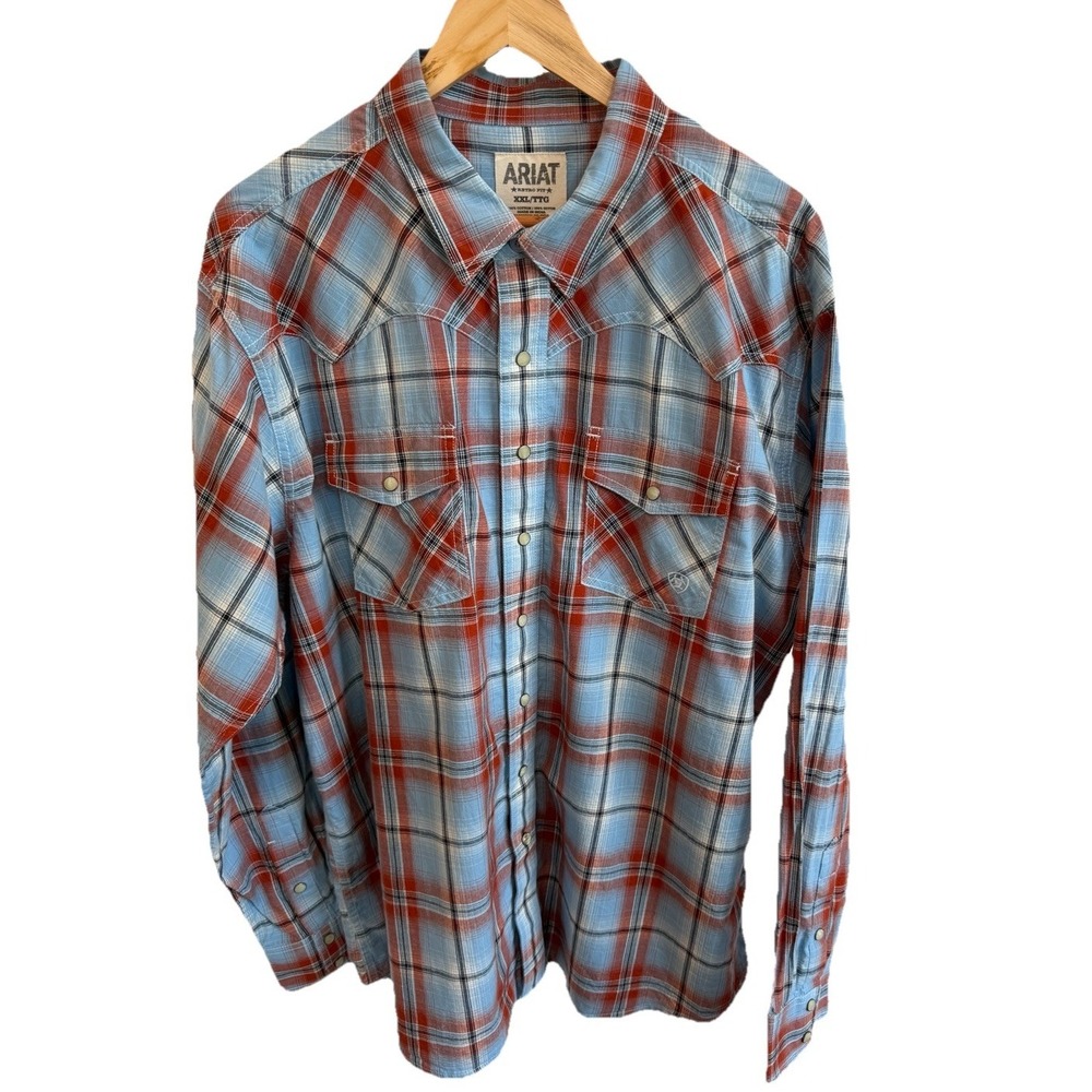 Ariat Western Plaid Retro Fit Blue Pearl Snap Long Sleeve Shirt Mens XXL Country